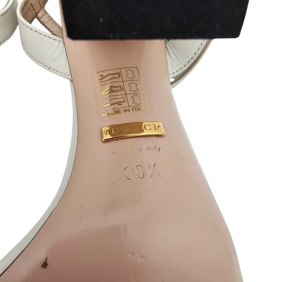 Gucci GG Logo Marmont Block High Heel Sandal White Leather Gold Size 38.5 US 8.5 - Picture 10 of 11